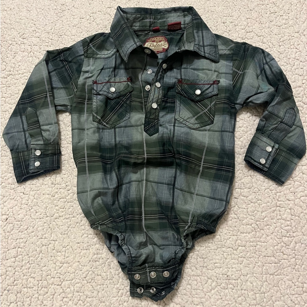Red Dirt Western‎ Green Plaid Long Sleeve Baby Onesie 24 Months - Picture 9 of 9